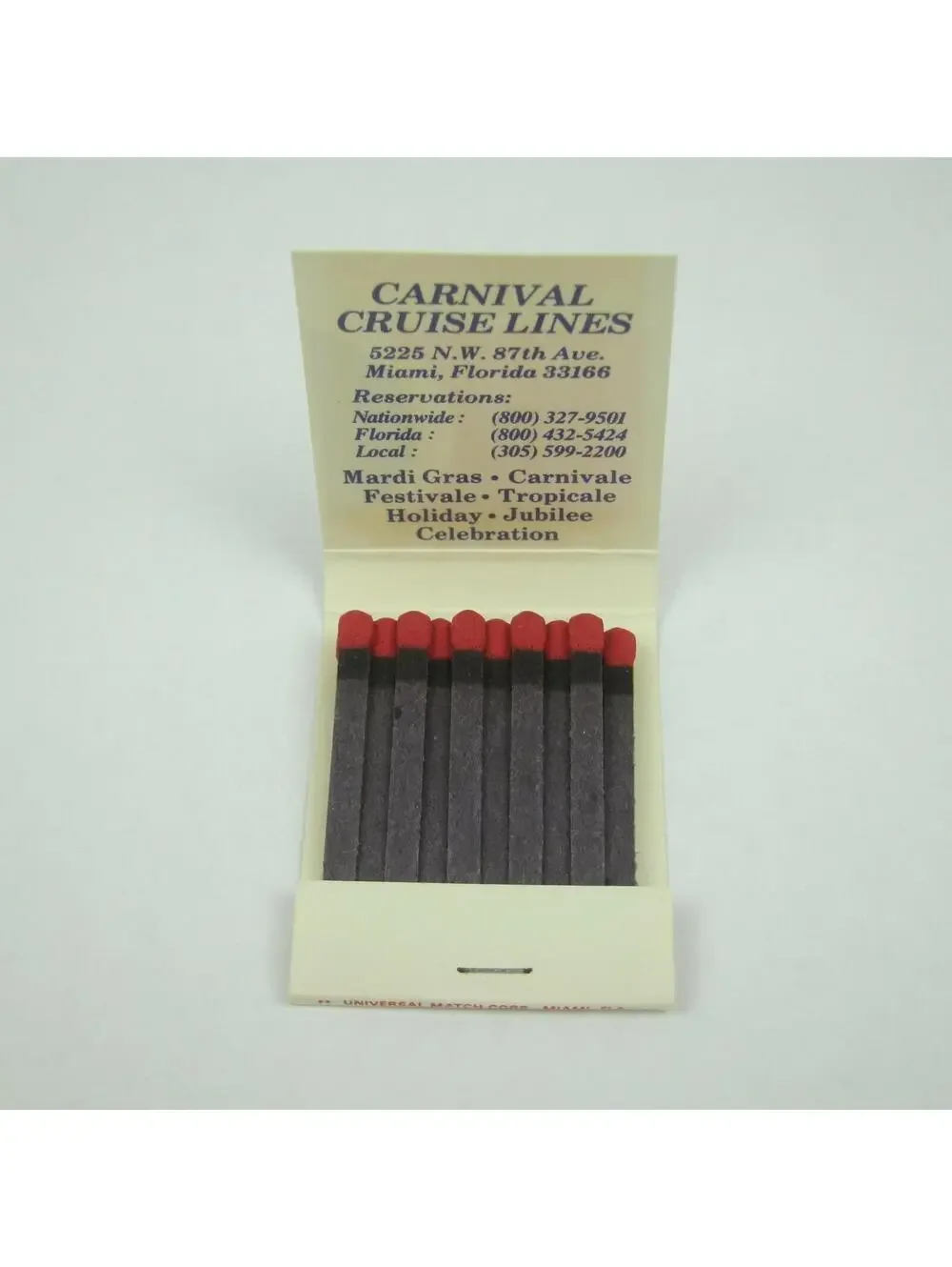 2 Vintage Matchbooks Paquet French Cruises & Carnival Cruise Lines Ship UNSTRUCK